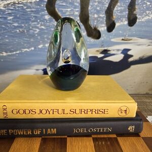 Elegant Glass Art Sculpture - Green and Blue